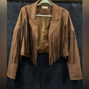 Altar’d State Boho Brown Western Fringe Jacket, Faux Suede size Medium